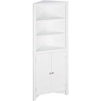 kleankin Triangle Free Standing Bathroom Cabinet, Corner Bathroom Storage Unit with Cupboard and 3-Tier Shelves, White Aosom UK