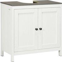 Kleankin Floor Standing Bathroom Sink Cabinet, Modern Under Sink Storage Cupboard with Adjustable Shelf, Double Doors, Antique White Aosom UK