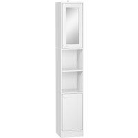 kleankin Tall Bathroom Cabinet with Mirror: Slim Freestanding Unit, Adjustable Shelves Aosom UK