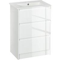 kleankin 600mm Bathroom Vanity Unit with Basin and Single Tap Hole, High Gloss White Floor Standing 