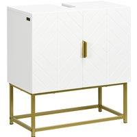 kleankin Bathroom Mirror Cabinet Under Sink Storage Cabinet Basin Cupboard with 2 Doors and Gold Steel Legs Aosom UK