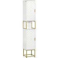 Kleankin Narrow Bathroom Storage Cabinet, Freestanding Tallboy Storage Unit Floor Cabinet Slim Corner Organizer w/Adjustable Shelf Steel Base, White