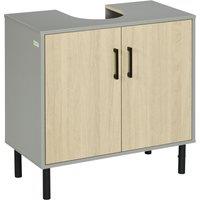 Kleankin Under Sink Cabinet, Under Sink Unit Bathroom Vanity , Storage Cupboard with Double Doors, Storage Shelves, 60x30x61cm, Natural