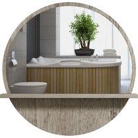 kleankin 45cm Round Home Mirror, with Shelf - Grey Wood-Effect Aosom UK