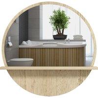 kleankin Decorative Wall Mirror: 45cm Circular Bathroom Mirror with Storage Shelf, Wooden Frame, Natural Wood Effect Aosom UK
