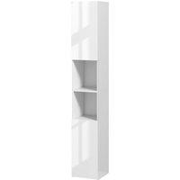 Kleankin Freestanding Bathroom Cabinet, High Gloss Storage Cabinet Floor Storage Cupboard with Mirror, 2 doors and Adjustable Shelves, White