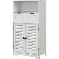 Kleankin Louvred Door Bathroom Storage Unit, Floor Cabinet with Drawers, Open Shelf, Adjustable Shelf, White Aosom UK