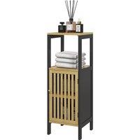 HOMCOM Slim Bathroom Storage Cabinet, Small Bamboo Bathroom Cabinet with Open Compartment and Adjustable Shelf, Black Aosom UK