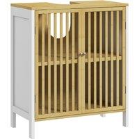 HOMCOM Bamboo-Blend Retro Cut-Out Under Sink Cabinet