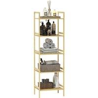 HOMCOM 5-Tier Bamboo Bathroom Storage Shelf, Freestanding Shelving Unit with Adjustable Rack for Kitchen Bathroom Living Room, Natural Wood Finish