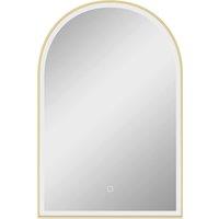 HOMCOM 90 x 60 cm Bathroom Mirror with LED Lights, Anti-Fog Arched Vanity Mirror with 3 Colour Dimmable, Gold Tone