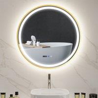 HOMCOM Round Bathroom Mirror with LED Lights, 800mm Backlit Illuminated Bathroom Mirror with Demister Pad, Touch Switch, Gold Tone