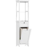 HOMCOM Tall Bathroom Cabinet with Tilt-Out Laundry Basket - White
