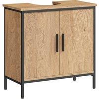 HOMCOM Bathroom Vanity Unit, Under Sink Storage Cabinet with 2 Doors, Adjustable Shelf for Basin without or with Pedestal, Oak