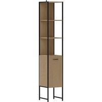 HOMCOM Tall Bathroom Cabinet with Open Shelves and Adjustable Shelf - Natural Wood Finish