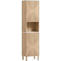 HOMCOM Slim Bathroom Cabinet with Silent Rail Oak Bathroom Cabinet with Adjustable Shelves for Scandinavian, Japanese Styles - Wood-Effect Aosom UK