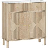 HOMCOM Sideboard Storage Cabinet, Fluted Kitchen Cupboard with Marble-Effect Top, 2 Drawers, 2 Doors and Adjustable Shelf, Oak