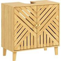 HOMCOM Bamboo Bathroom Under Sink Cabinet with Adjustable Shelf for Basin without Pedestal - Natural