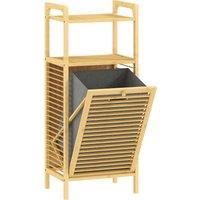 HOMCOM Bamboo Laundry Cabinet with Slatted Door, Bathroom Cabinet with Tilt-Out Hamper and Removable Liner Bag, 40 x 30D x 95 cm, Natural Wood Finish