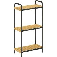 HOMCOM 3-Tier Bamboo Bathroom Storage Shelf, Freestanding Narrow Shelving Unit with Slatted Shelves for Kitchen Bathroom Living Room, 41.5 x 21.5 x 77.5 cm, Natural and Black