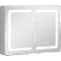 HOMCOM Mirrored Bathroom Cabinet with LED Lights, 60 x 80 cm Bathroom Mirror Cabinet with Anti-Fog, 3 Colour Dimmable Lighting