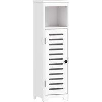 HOMCOM Bathroom Floor Cabinet, Bathroom Storage Unit with Louvered Door, Open Shelf, Adjustable Shelf, White, 22 x 20 x 75 cm