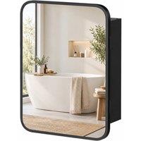 HOMCOM Bathroom Medicine Mirror Cabinet, Bathroom Wall Cabinet with Storage, Magnetic Door and Adjustable Shelf, Black