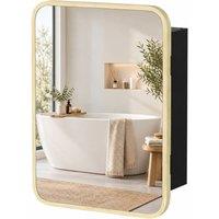 HOMCOM Bathroom Medicine Mirror Cabinet, Bathroom Wall Cabinet w/ Storage, Magnetic Door, Adjustable Shelf, Natural Wood Finish