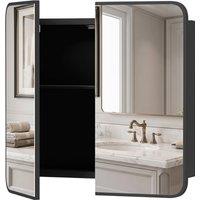 HOMCOM Bathroom Medicine Mirror Cabinet, Bathroom Wall Cabinet with Storage, Magnetic Doors and Adjustable Shelf, Black