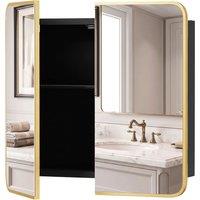 HOMCOM Bathroom Medicine Mirror Cabinet, Bathroom Wall Cabinet with Storage, Magnetic Doors and Adjustable Shelf, Natural