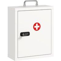 HOMCOM Wall Mount Medicine Cabinet with Combination and Key Lock, 3 Tier Steel First Aid Cabinet, White