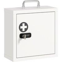 HOMCOM Wall Mount Medicine Cabinet with Combination and Key Lock, 2 Tier Stainless Steel First Aid Cabinet, White