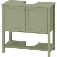 HOMCOM Under Sink Bathroom Cabinet with 2 Doors, Open Shelf and U-Shape Cut-Out for Basin with or without Pedestal, Green
