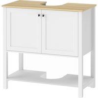 HOMCOM Under Sink Bathroom Cabinet with 2 Doors, Open Shelf and U-Shape Cut-Out for Basin with or without Pedestal, White