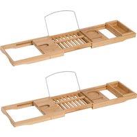 HOMCOM Extendable Bamboo Bathtub Shelf Rack Bath Caddy Tray Bathroom Storage, Set of 2 Aosom UK
