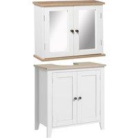 kleankin Bathroom Furniture Set, Mirror Cabinet Wall Mounted with Adjustable Shelf, Bathroom Sink Cabinet, White and Wood Grain Aosom UK