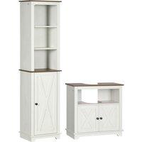 kleankin 2 Piece Bathroom Furniture Set, Tall Bathroom Cabinet with Adjustable Shelves, Under Sink Cabinet with Cupboard and Open Shelf, Ash Wood Effect Aosom UK