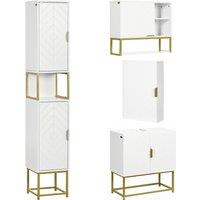 kleankin 4 Piece Bathroom Furniture Set, Freestanding Tall Bathroom Cabinet, Under Sink Storage Cabinet, 2 Wall Mounted Cabinets, White Aosom UK