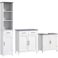 kleankin Bathroom Furniture Set with Adjustable Shelves, Tall Bathroom Storage Cabinet with Open Shelves and Drawers, White Aosom UK