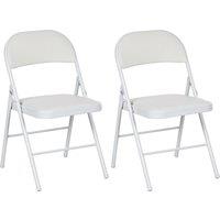 HOMCOM Padded Folding Chairs Set of 2 PU Leather Foldable Chairs with Cushioned Seat and Metal Frame for Home Office Dining, White Aosom UK