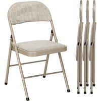 HOMCOM Linen-Look Set of Four Cushioned Folding Chairs - Beige