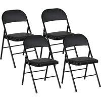 HOMCOM Set of Four Cushioned Steel Folding Chairs - Black