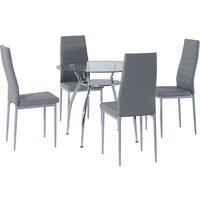 HOMCOM Round Dining Table Set for 4, Table Set with Padded Chairs and Glass-Top Table, Round Kitchen Table and Chairs, Grey Aosom UK