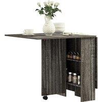 HOMCOM Folding Kitchen Table with 2-tier Shelves, Rolling Casters, Drop Leaf Dining Table for Small Spaces, Grey Aosom UK