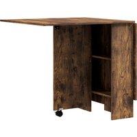 HOMCOM 80-140 cm Folding Dining Table for 4-6 People, Drop Leaf Table with 2-Tier Shelves, Rolling Casters, Rustic Brown
