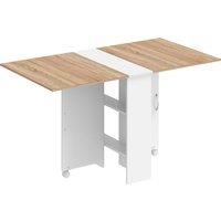 HOMCOM Folding Dining Table, Drop Leaf Table with 2-Tier Shelves, Rolling Casters, White and Natural