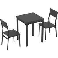 HOMCOM 3 Piece Space-Saving Kitchen Table and Chairs, Dining Table Set for 2 with Metal Legs, Black Wood Effect