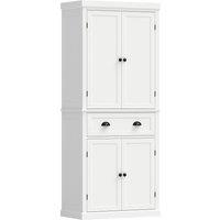 HOMCOM Tall Kitchen Cupboard, 183 cm Freestanding Storage Cabinet with Drawer, 4 Doors and Adjustable Shelves, White