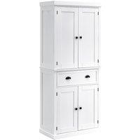 HOMCOM Pantry Cabinet with Doors, Shelves and Drawer, Traditional Kitchen Storage Cupboard, 4-Door Kitchen Larder, White Aosom UK