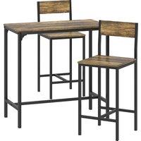 HOMCOM 3-Piece Bar Table Set with 2 Stools, Industrial Breakfast Bar Set with Footrest, Backrest for Dining Room, Small Space